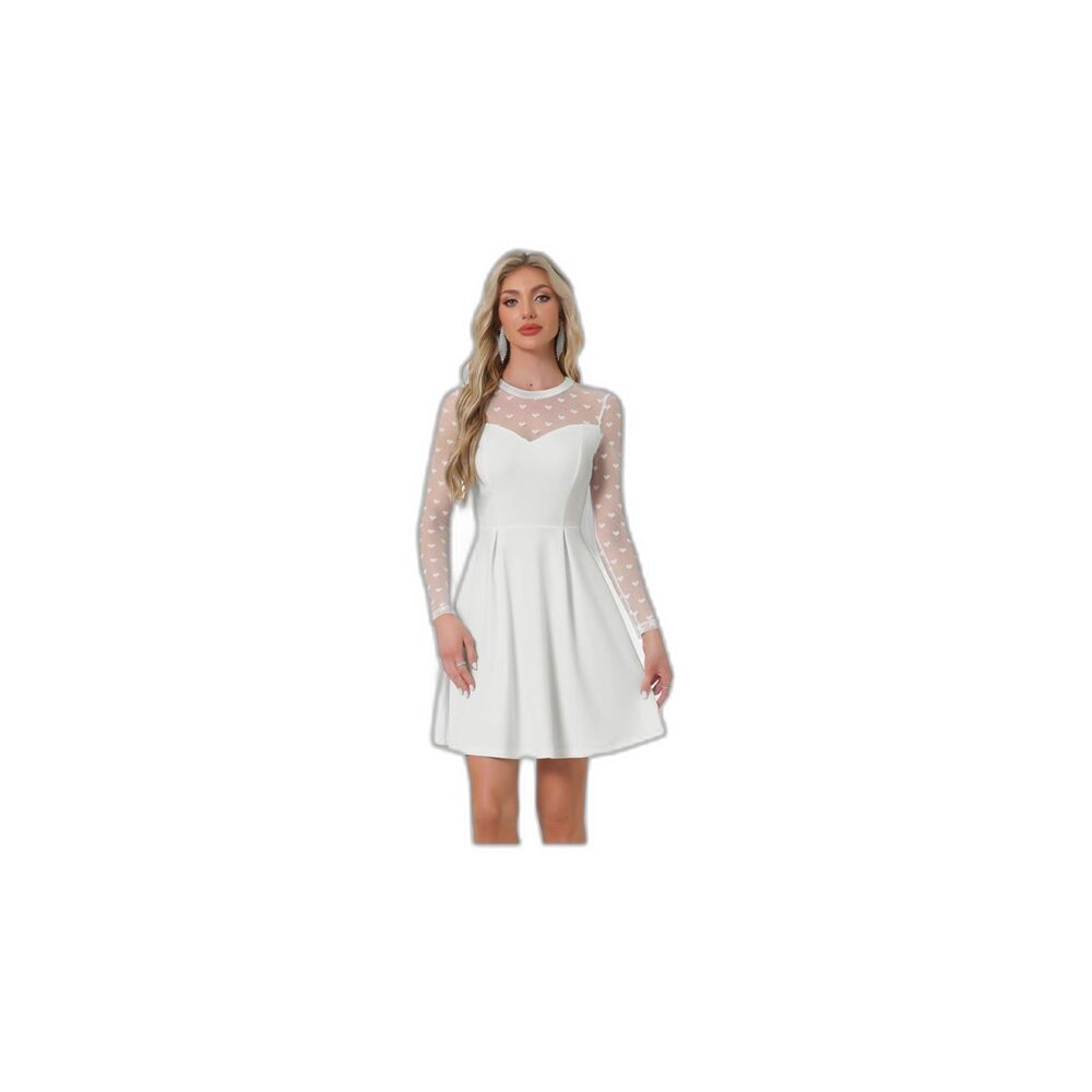 Women's Heart Mesh Sheer Long Sleeve Dress -Allegra K- Size M